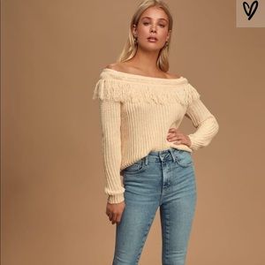 Off the shoulder fringe sweater